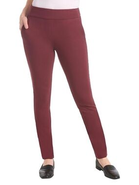 Dalia Slim Ponte Pull-On Pants in Burgundy
